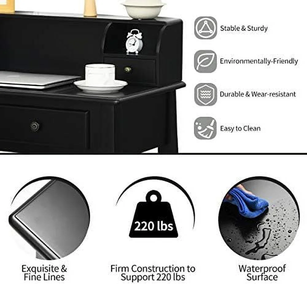 JYHOME Small Writing Desk with Removable Hutch  2-Tier Vanity Table with 4 Drawers  3 Cubbies &amp