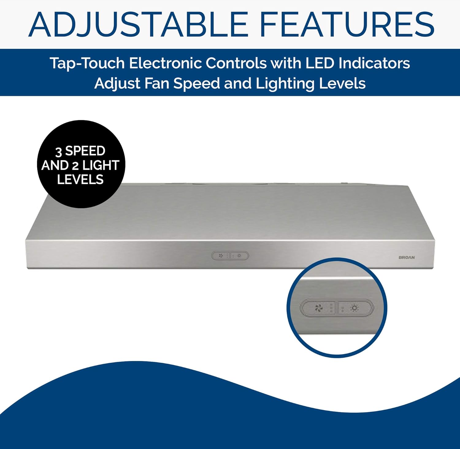BROAN NuTone BCDF130SS Glacier Convertible Range Hood Light Exhaust Fan for Under Cabinet, Stainless Steel