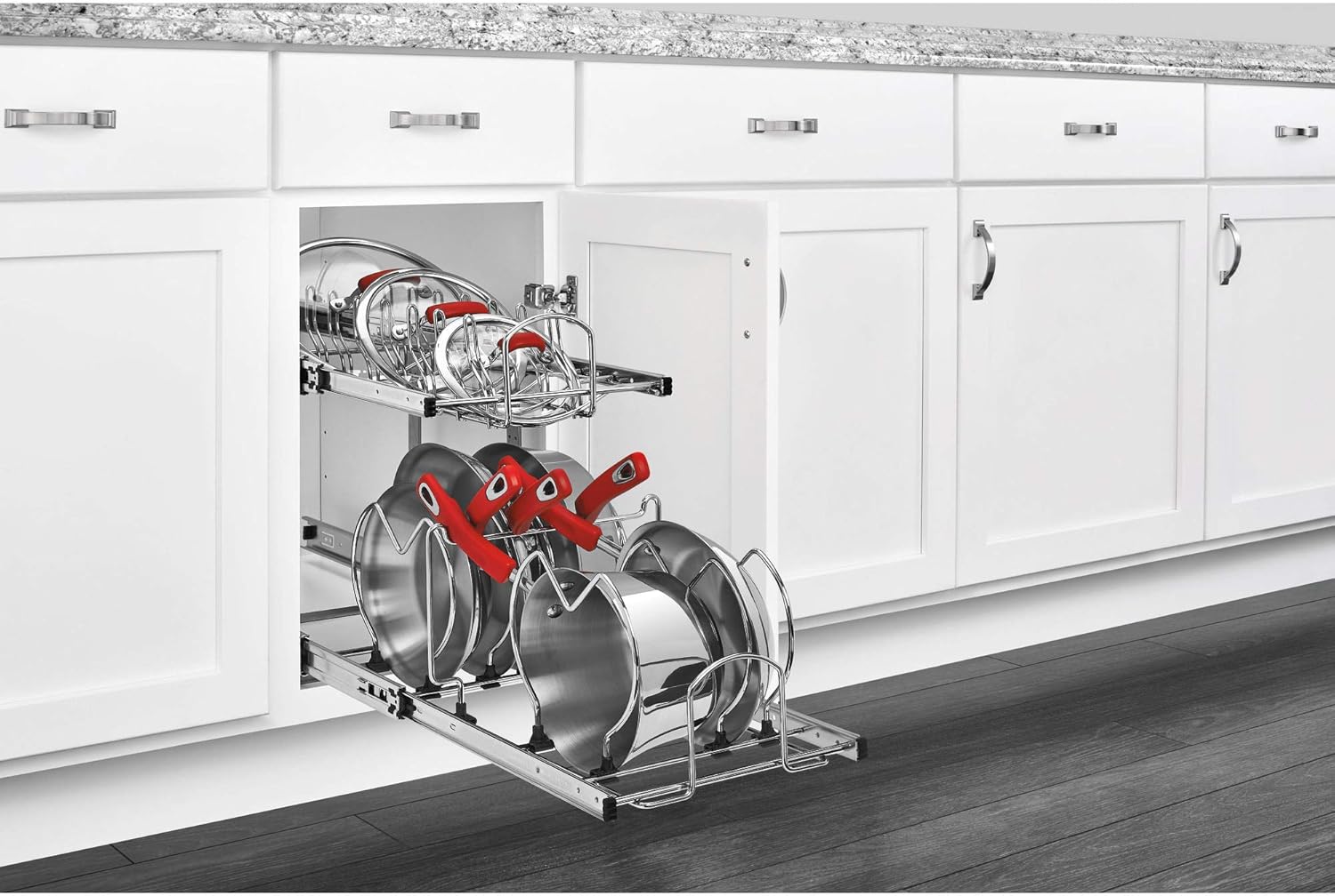 Rev-A-Shelf 5CW2-2122-CR 21-Inch 2-Tier Wire Pull Out Kitchen Cabinet Organizer for Pots, Pans, and Lid Cookware, Chrome