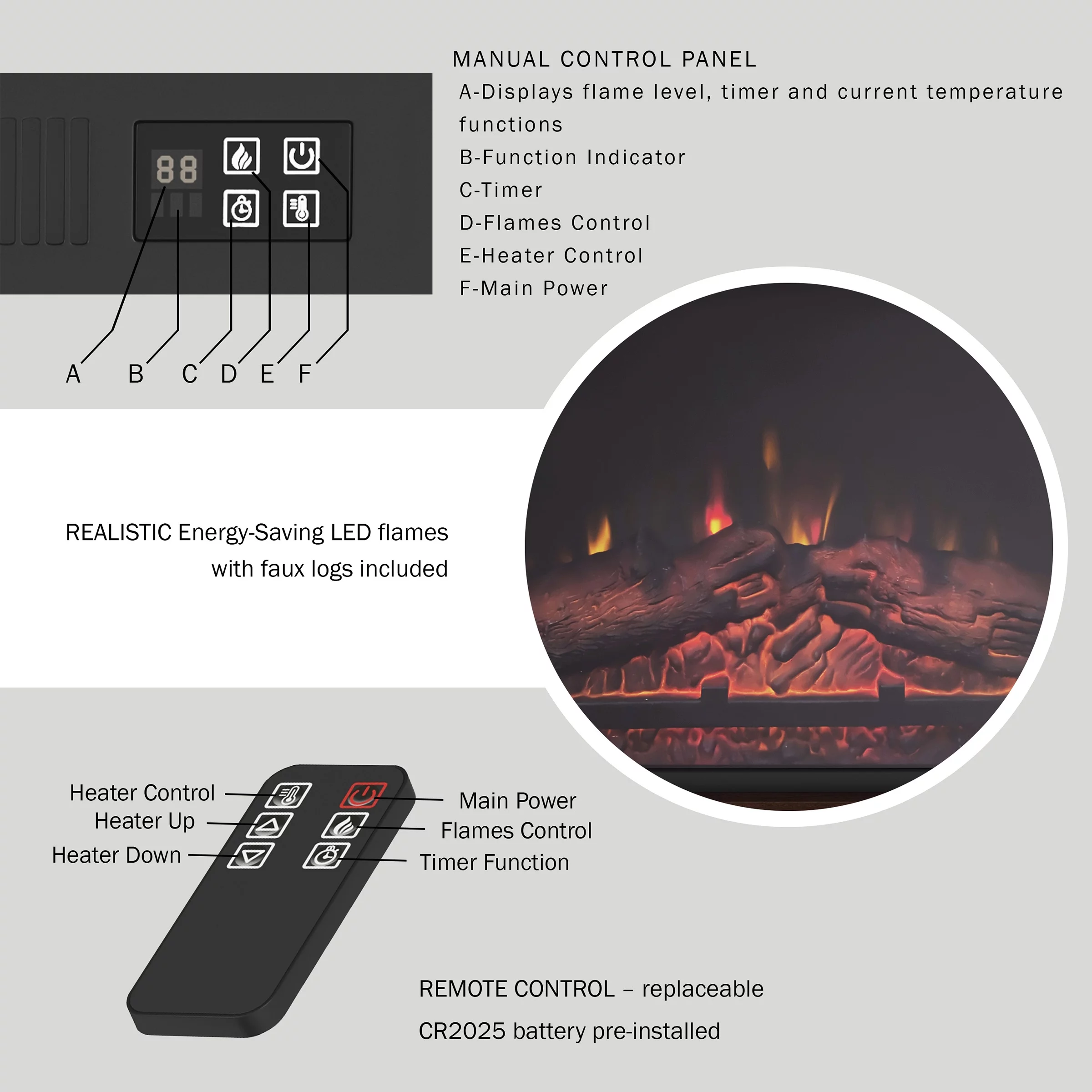 Northwest Mobile Electric Fireplace with Mantel and Remote Control (Brown)