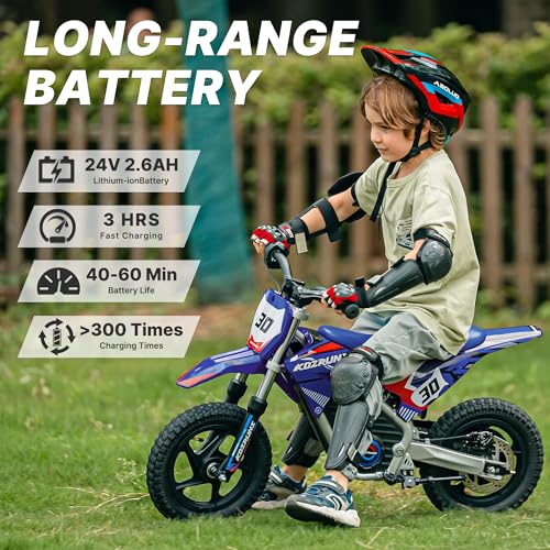 OLALA 36V Electric Dirt Bike for Kids Aged 4-8, Brushless 350W Racing Grade Electric Motorcycle, Up to 18.6MPH & 3 Speed Settings, Dual Disc Brakes
