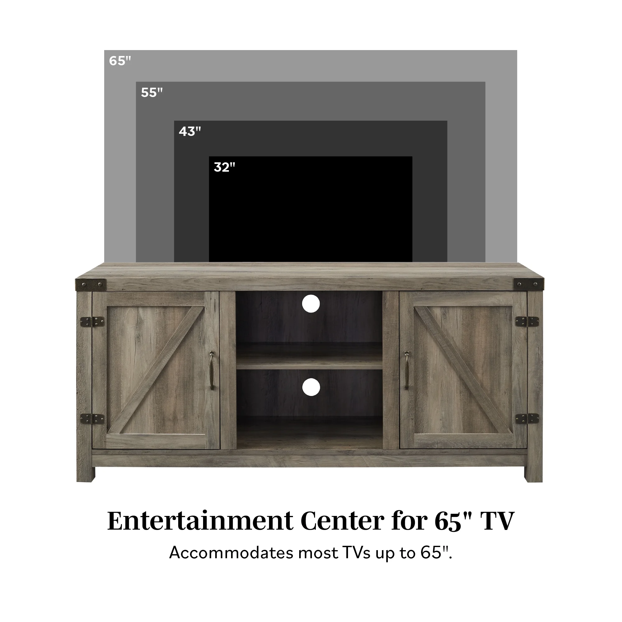 Walker Edison Modern Farmhouse Barn Door TV Stand for TVs up to 65, Grey Wash