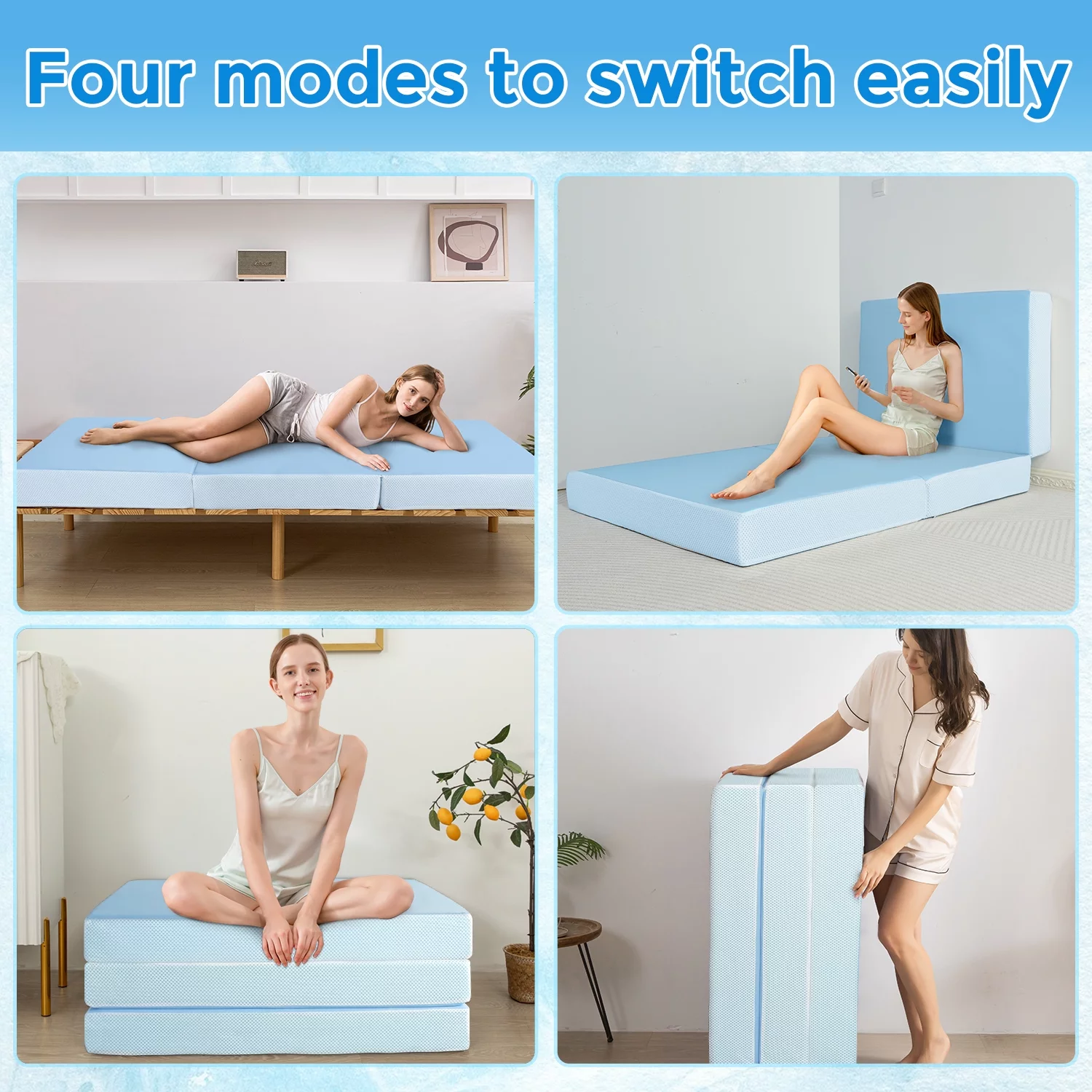 BYBYME 6 inch Folding Mattress, Cooling Memory Form Portable Trifold Mattress with Washable Cover and Non-Slip Bottom