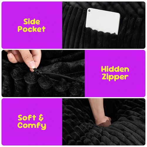 Hobestluk 5ft Bean Bag Chairs for Adults Large Beanbag Chair with Stripe Plush Cover Big Bean Bag Chair for Living Room Bedroom Dorm Office -Black