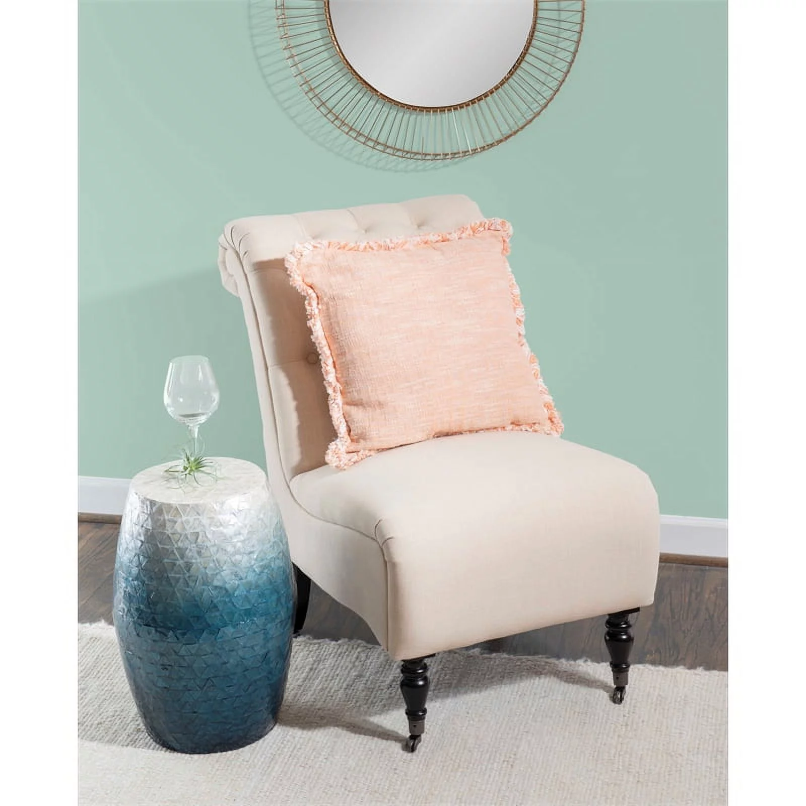 Riverbay Furniture Ombre Capiz Mosaic Drum Table in Blue