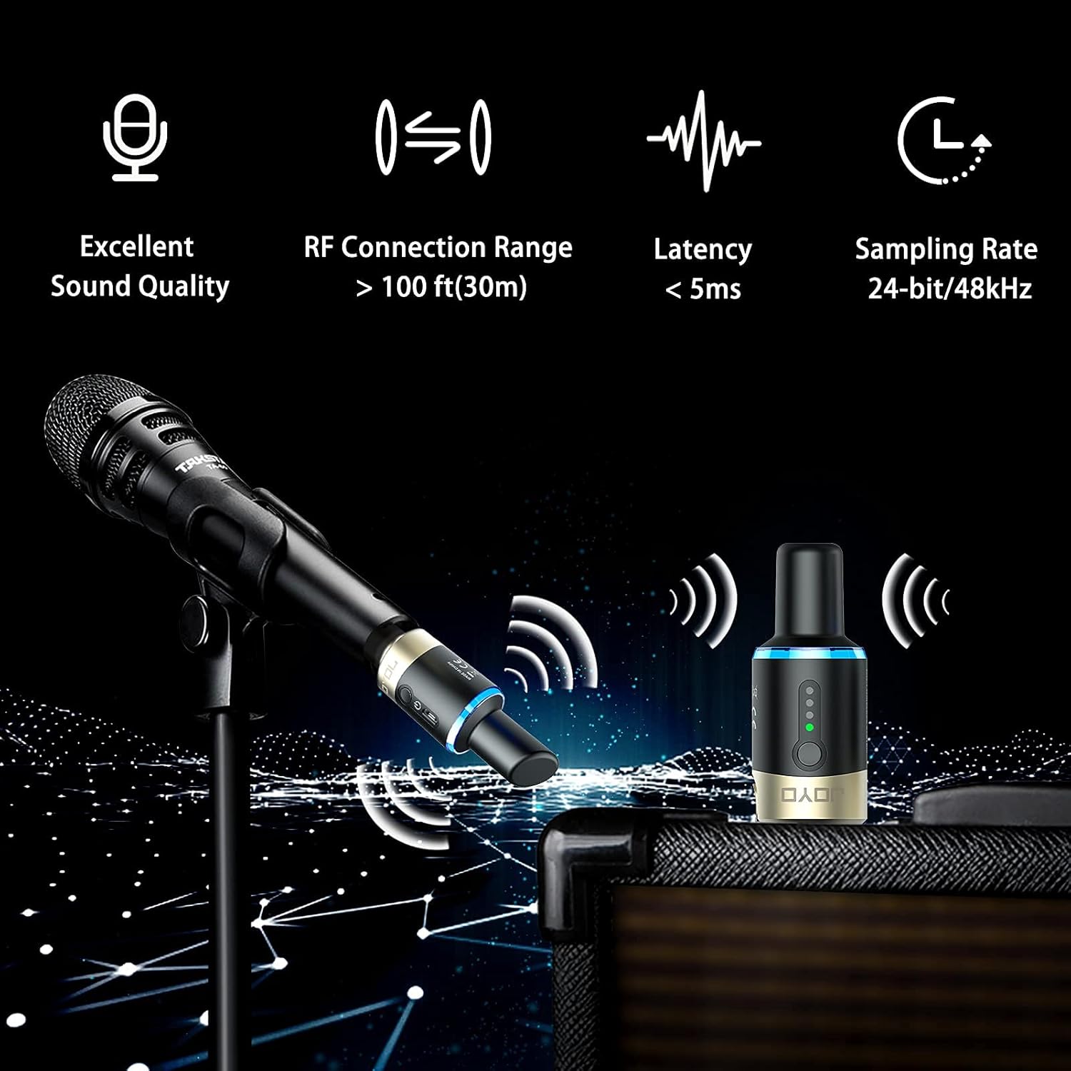 JOYO 5.8GHz Microphone Wireless System Wireless XLR Mic Adapter 4 Channels�� Dynamic Microphone Wireless Transmitter and Receiver for Audio Mixer