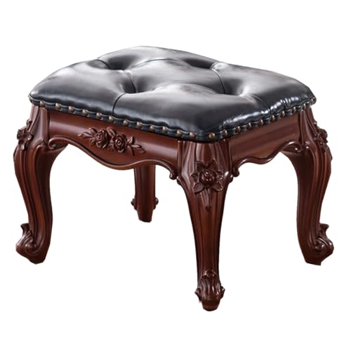 Small Foot Stool Leather n Foot Rest Wooden Footstool Upholstered Footrest for Couch Living Room, Entryway