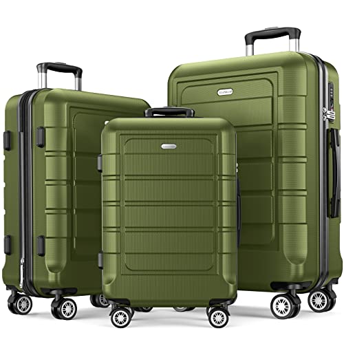 SHOWKOO Luggage Sets Expandable PC+ABS Durable Suitcase Double Wheels TSA Lock Black