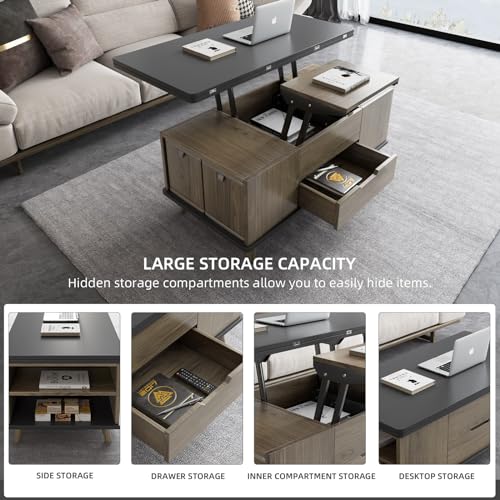 Multifunctional Lift Top Coffee Table with Four Stools,Center Table with Hidden Storage Compartments,Saving Space Indoor Tea Table