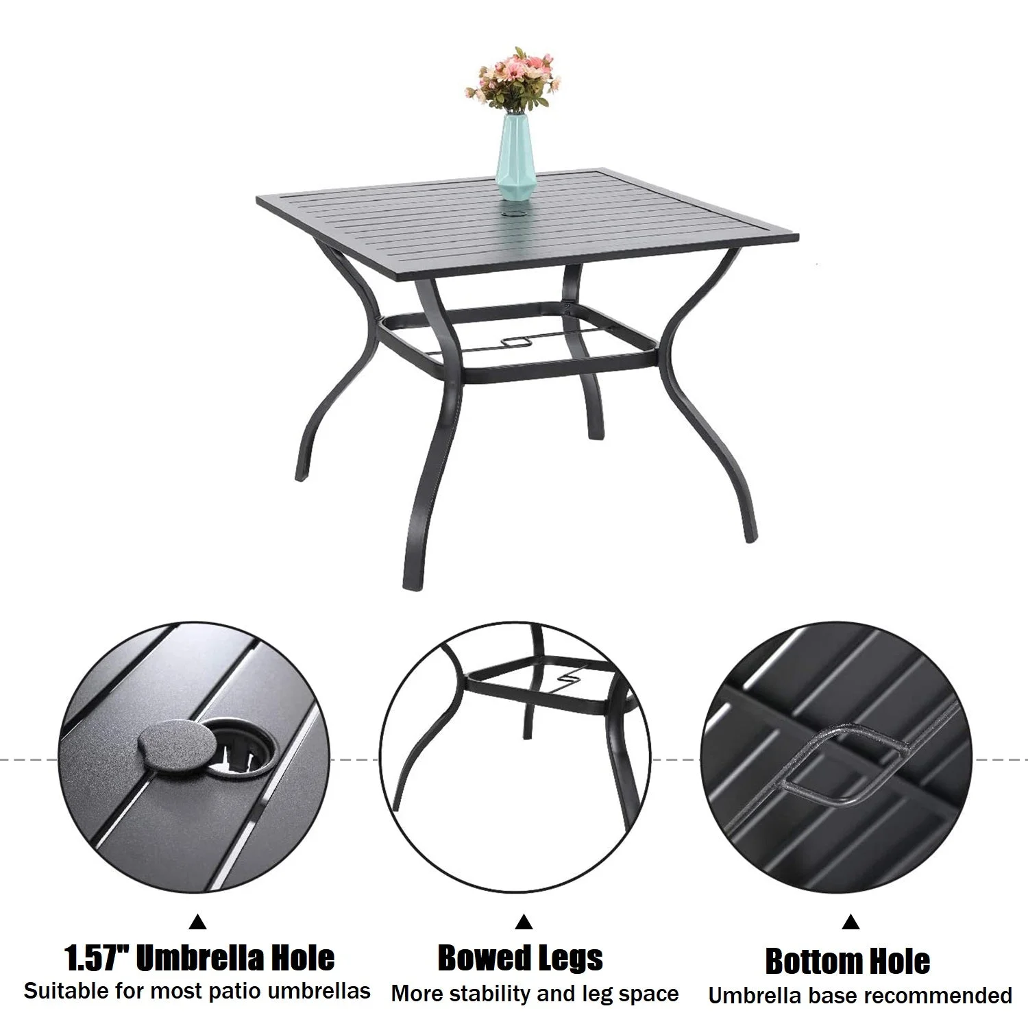 MF Studio 5-Piece Patio Dining Set Outdoor Metal Furniture with 4 Swivel Padded Chairs& 37" Square Table, Beige Cushion