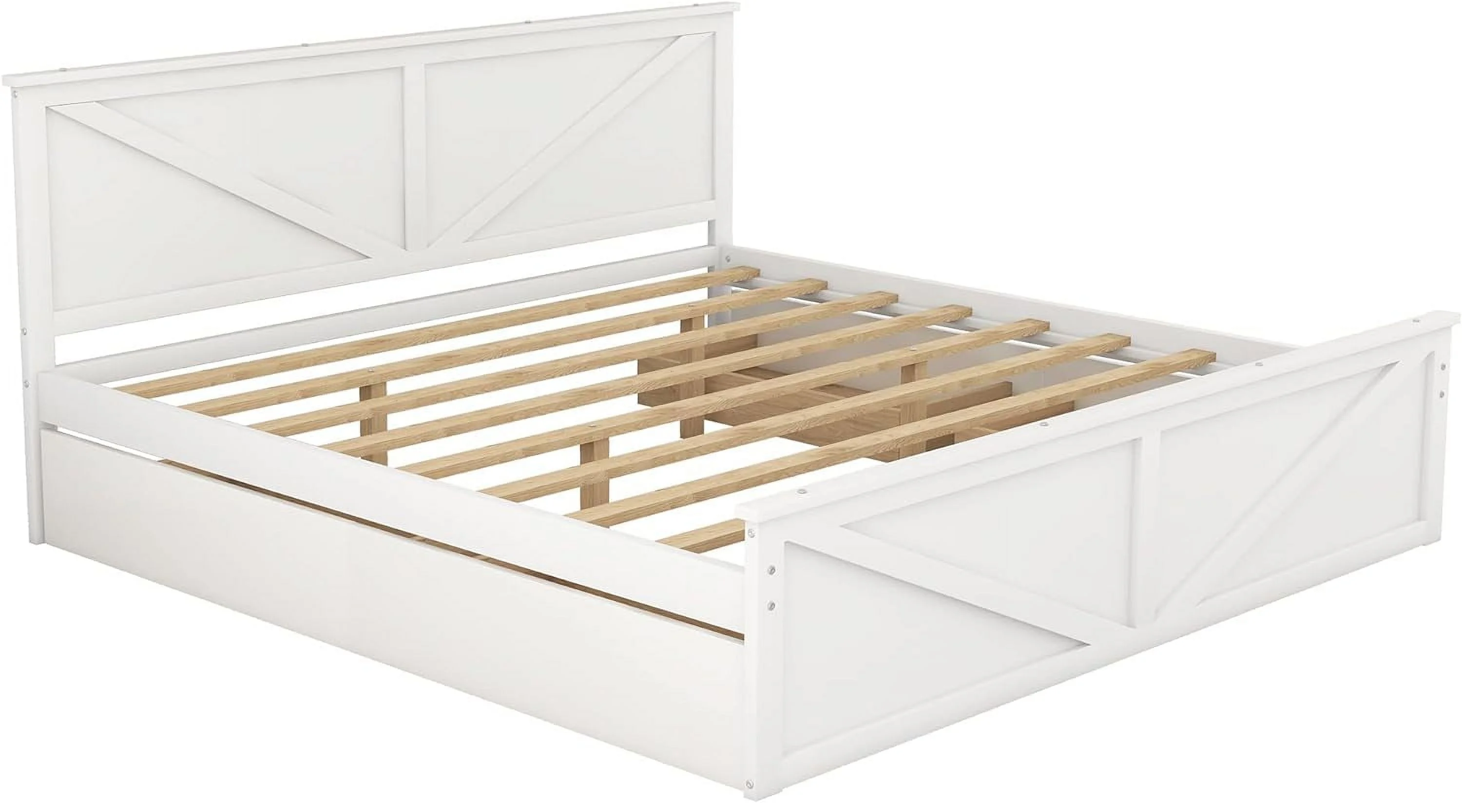 Kig Size Platform Bed, Woode Platform Bed Frame With 4 Storage Drawers Ad Support Legs, o Box Sprig eeded, White