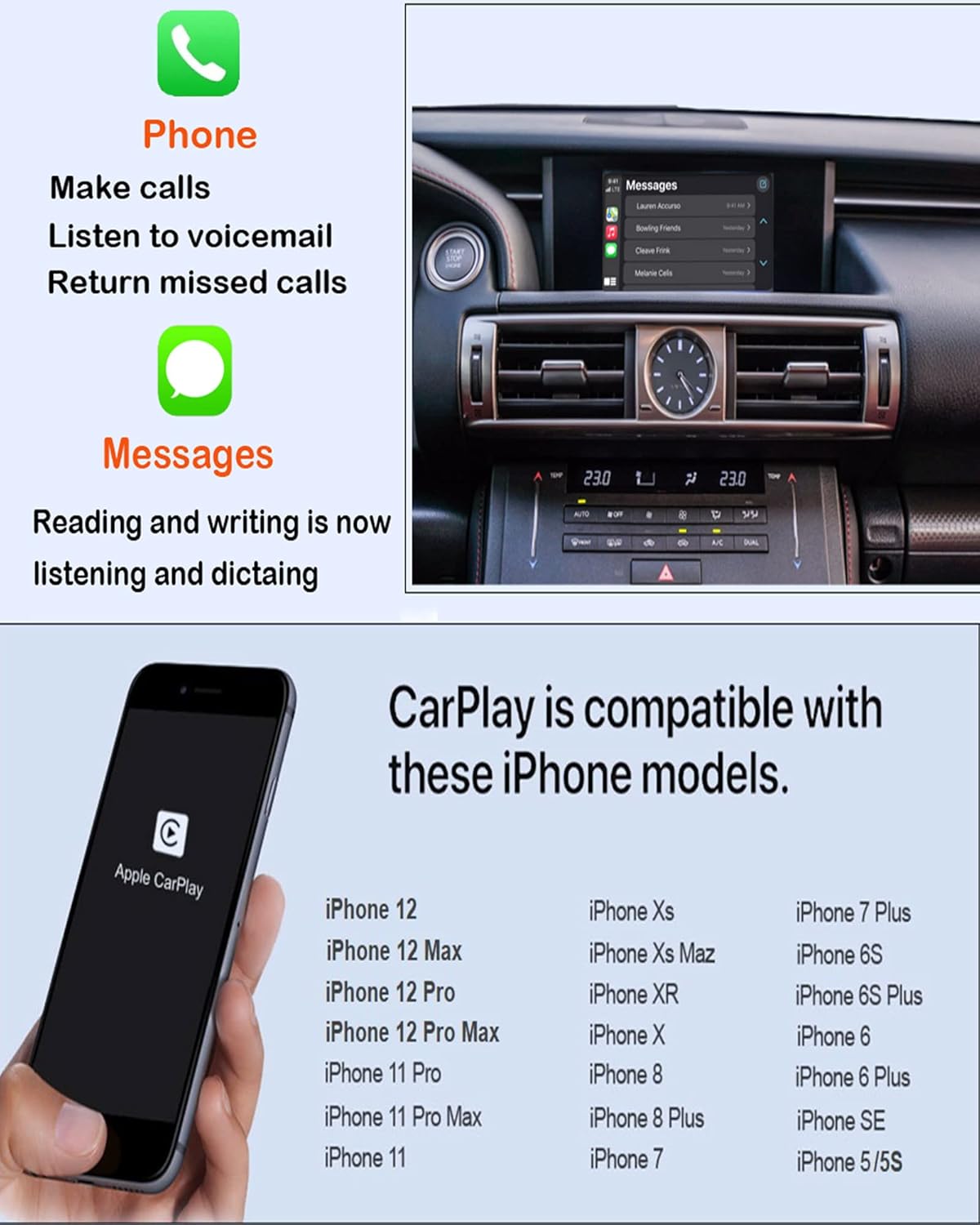 Wireless Carplay Retrofit Kit Decoder Car Stereo for Lexus NX RX ES GS RC CT LS LX LC UX 2014-2019, Car Radio Receiver AirPlay Car Play