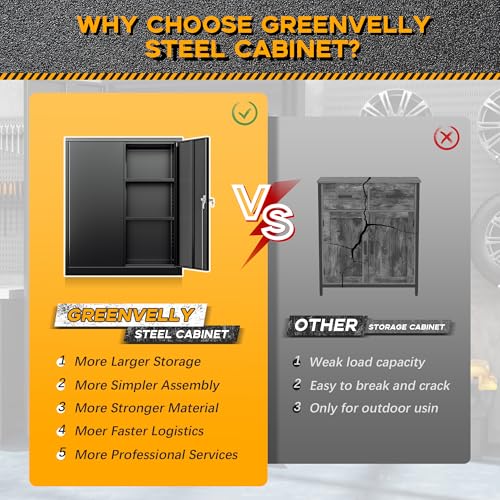Greenvelly Metal Storage Cabinet, 72" Black Locking Storage Cabinets with Doors and 4 Shelves, Metal Cabinet for Garage Home Office, Classroom