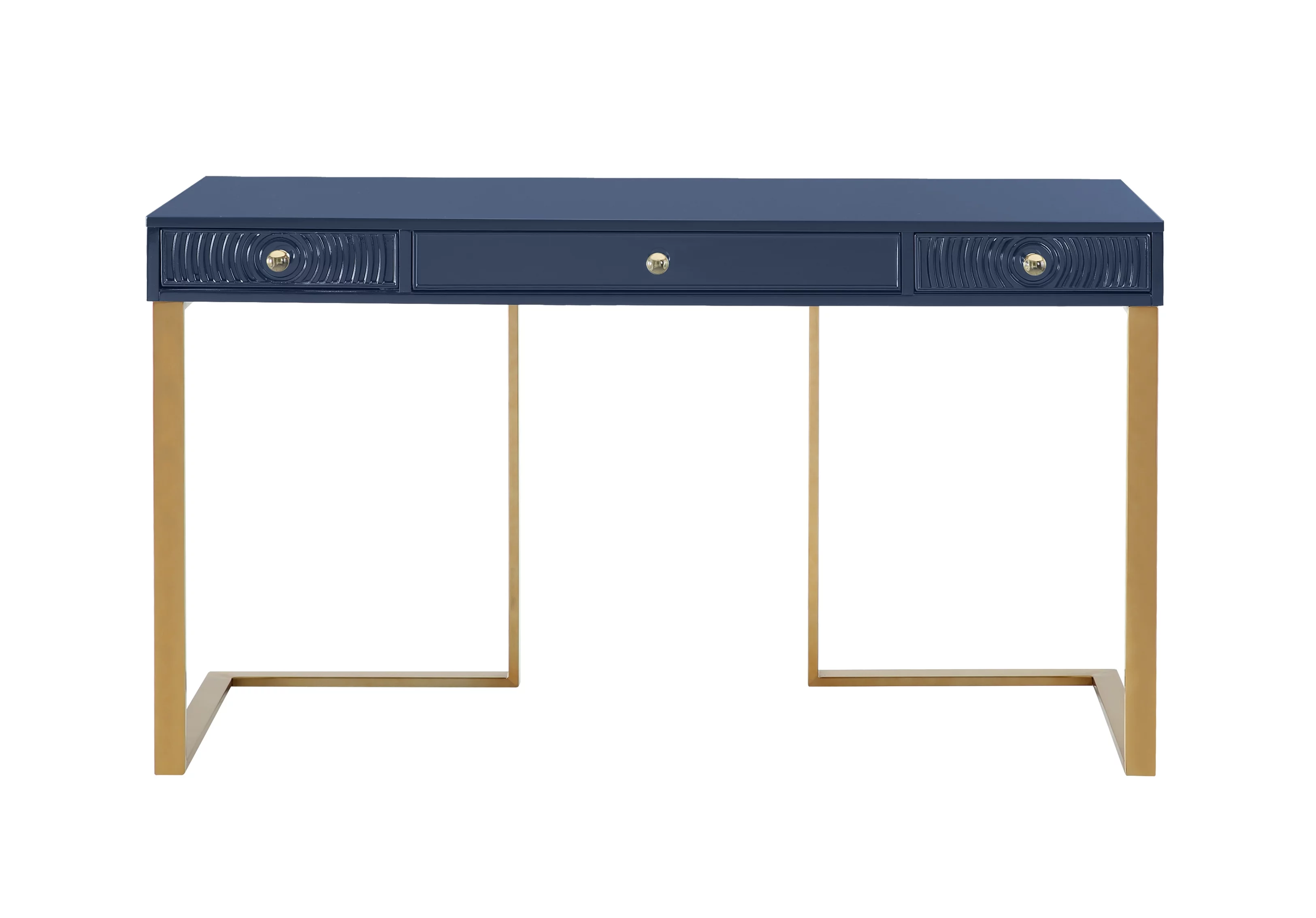 TOV Furniture Janie Blue Lacquer Office Desk With Gold Legs