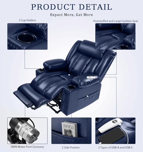 Large Power Lift Chairs Recliners for Elderly with Heated and Massage, Overstuffed Adjustable Lift Chairs, 3 Positions, Breathable Leather