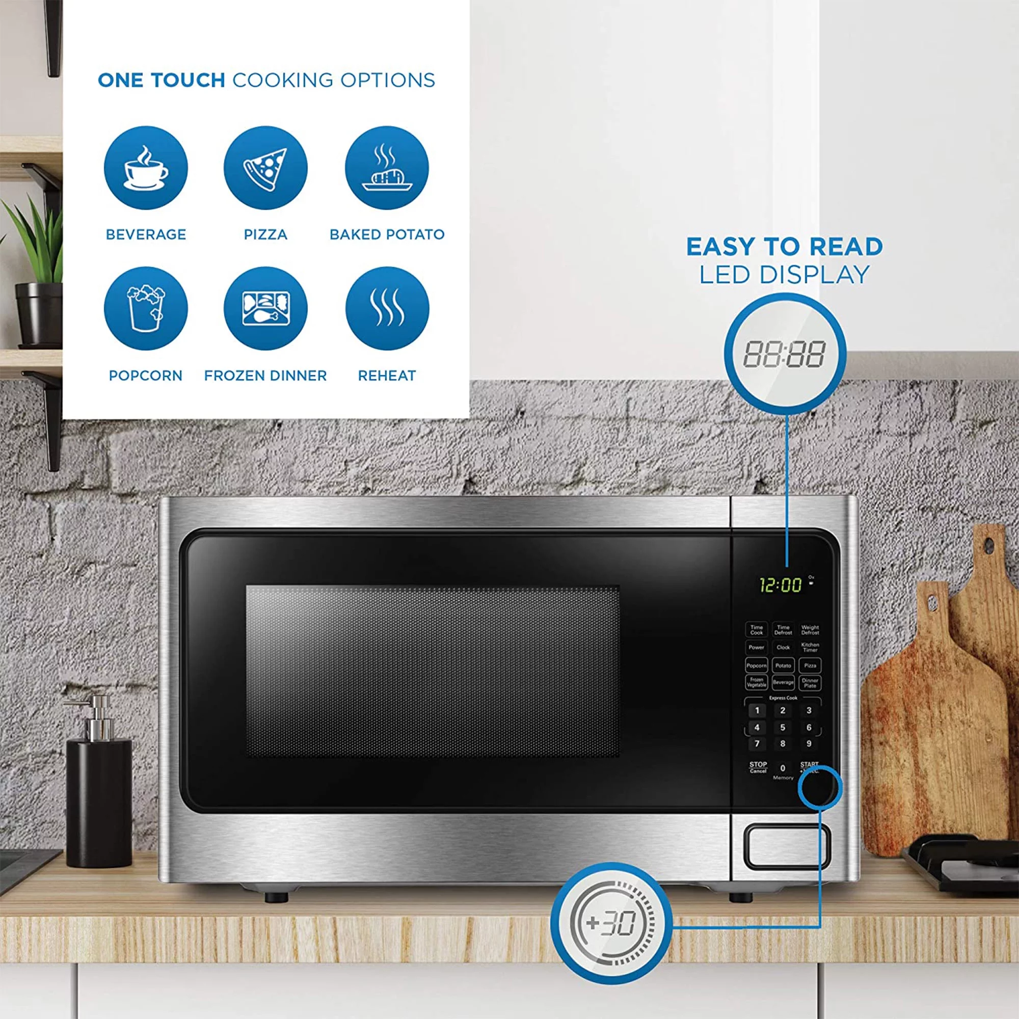 Danby DDMW1125BBS 1,000 W 1.1 Cu Ft Countertop Microwave, Stainless Finish
