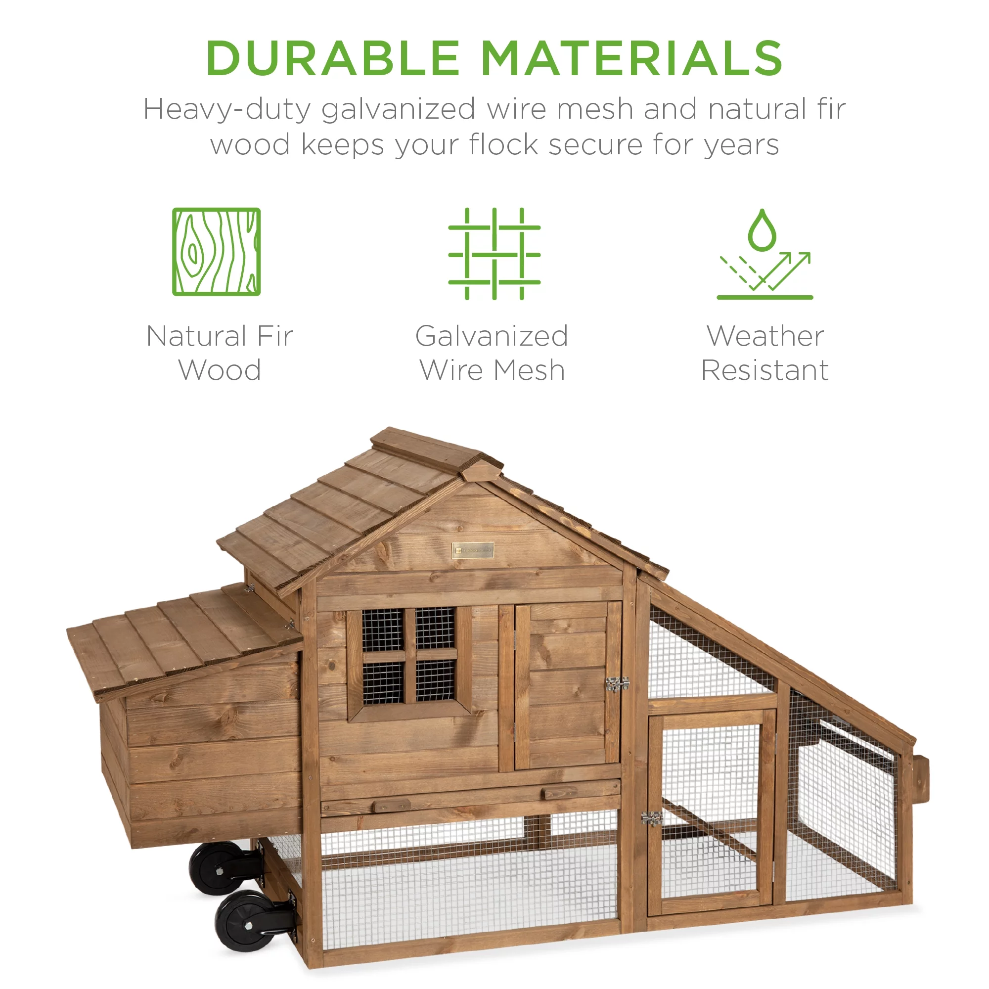 Best Choice Products 70in Mobile Fir Wood Chicken Coop Tractor Hen House w/ Wheels, 2 Doors, Nest Box, Removable Tray - Radiant Selections