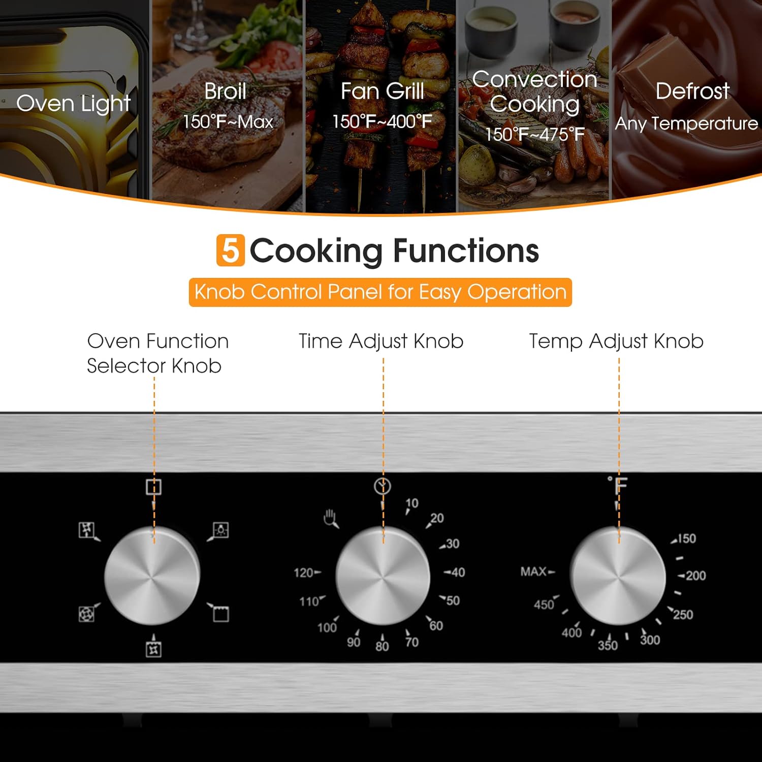 COSTWAY 24" Single Wall Oven, Electric Built-in Wall Oven with 2.47 Cu. Ft. Capacity, 5 Cooking Functions, 360° Rotisserie and Timer
