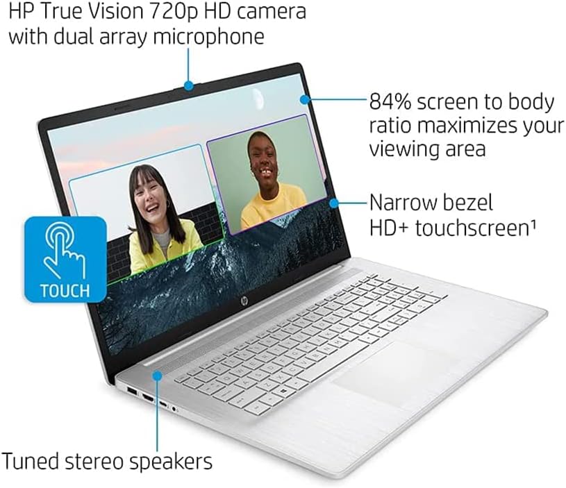 2022 HP 17.3" HD+ Touchscreen Laptop Computer, AMD Ryzen 5-5500U Processor, 32GB RAM, 1TB HDD+1TB SSD, AMD Radeon Graphics, Audio, HD Webcam
