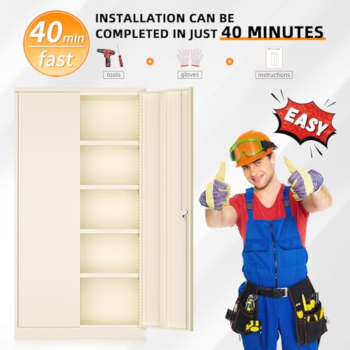 INTERGREAT Metal Storage Cabinets 72” Black Garage Steel Storage Cabinet with Doors and Shelves, Metal Tool Cabinet