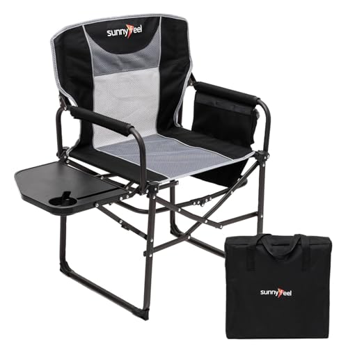 SUNNYFEEL Oversized Camping Directors Chair 2 Pack, Portable Folding Lawn Chairs for Adults Heavy Duty with Side Table,Pocket for Beach, Fishing