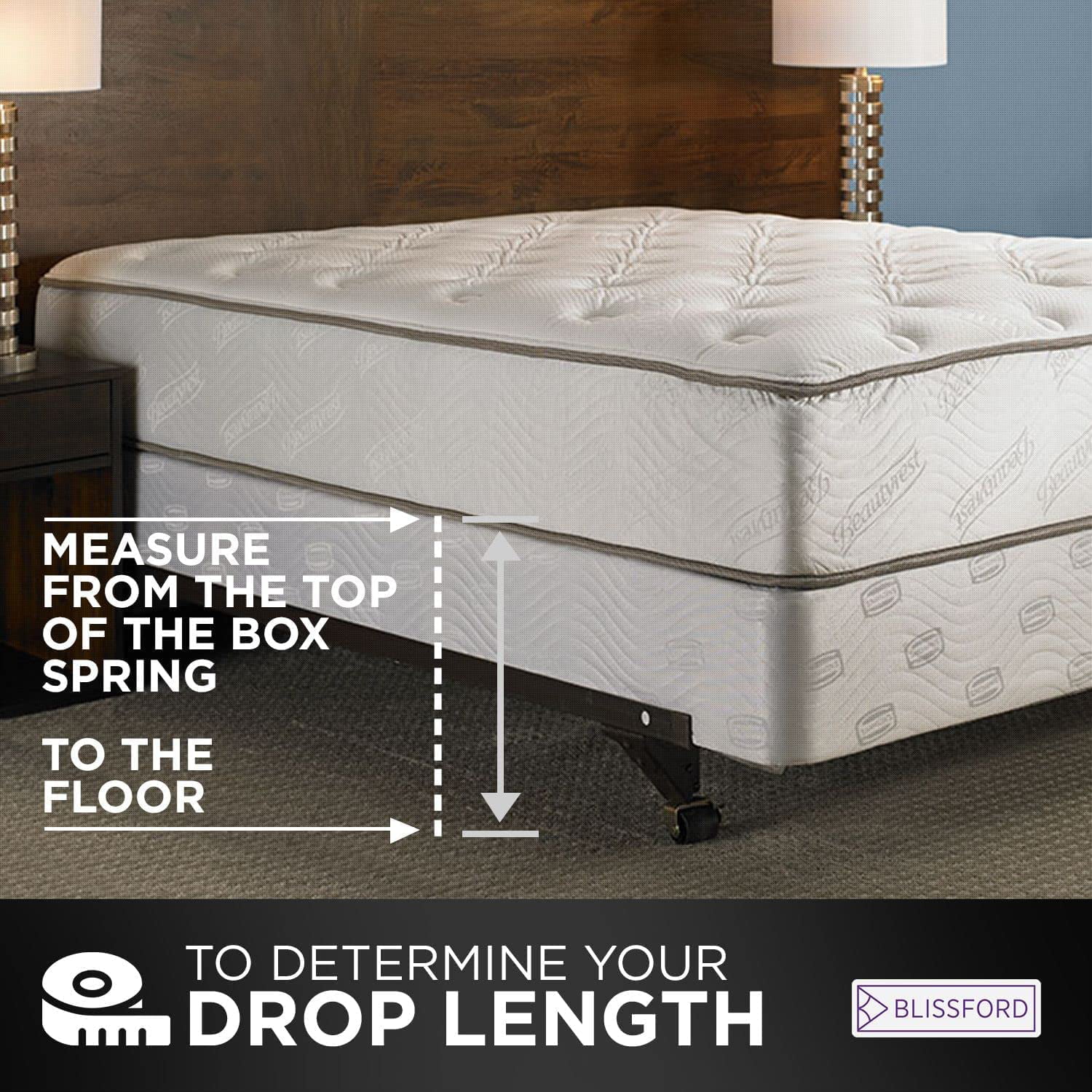 Ruffled Bed Skirt with Split Corners - Queen, White, 21" Drop Dust Ruffle- Blissford Dust Ruffle