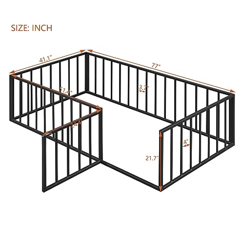 Bellemave Full Montessori floor bed,Floor Bed, Floor Bed with Door,Floor Bed for Baby,Metal Kids Floor Bed(Black).