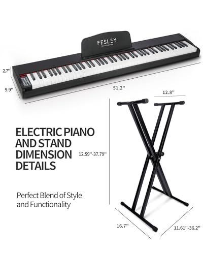 Fesley Weighted Piano Keyboard 88 Keys: Full Size Electric Keyboard Piano for Beginners, Portable 88 Key Keyboard with Daul Speaker,Sustain Pedal