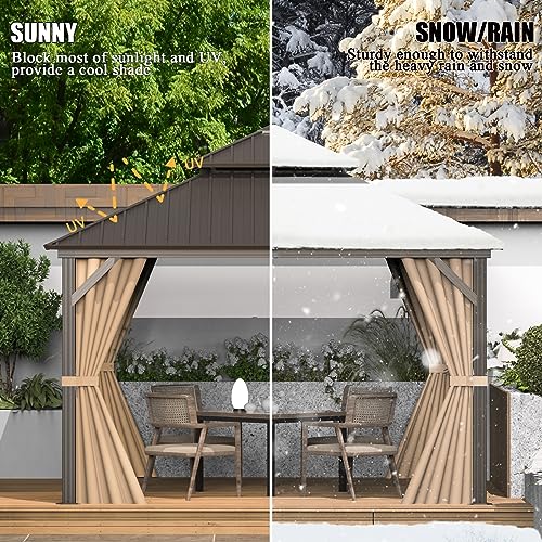Domi 10’ x 10’ Hardtop Gazebo Metal Frame Canopy with Netting & Curtains