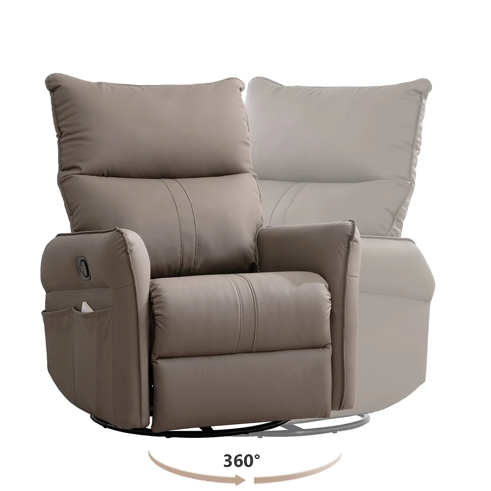 High Back Rocking Chair, Nursery Chair with Side Pocket, 360 Degree Swivel Single Sofa Chair, Lazy Sofa Balcony Reclining Chair