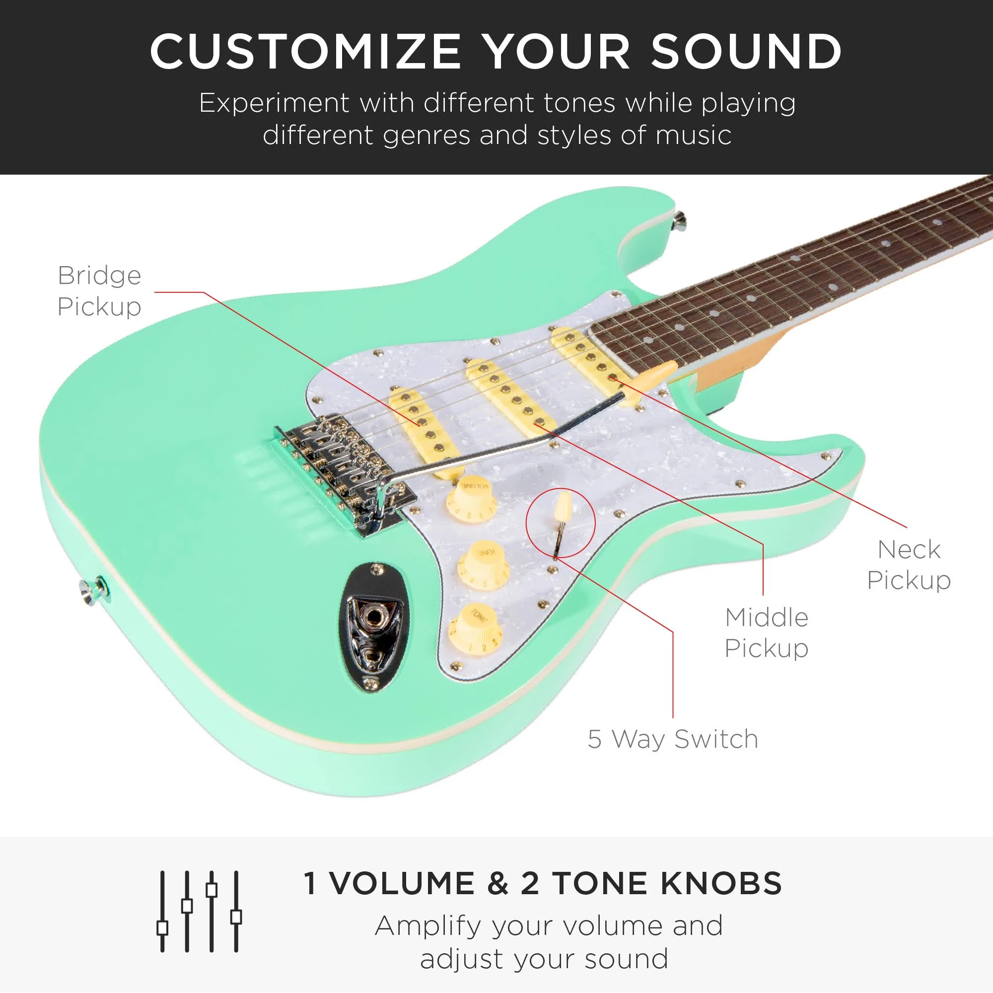 Best Choice Products 39in Full Size Beginner Electric Guitar Kit with Case, Strap, Amp, Whammy Bar - Socal Green