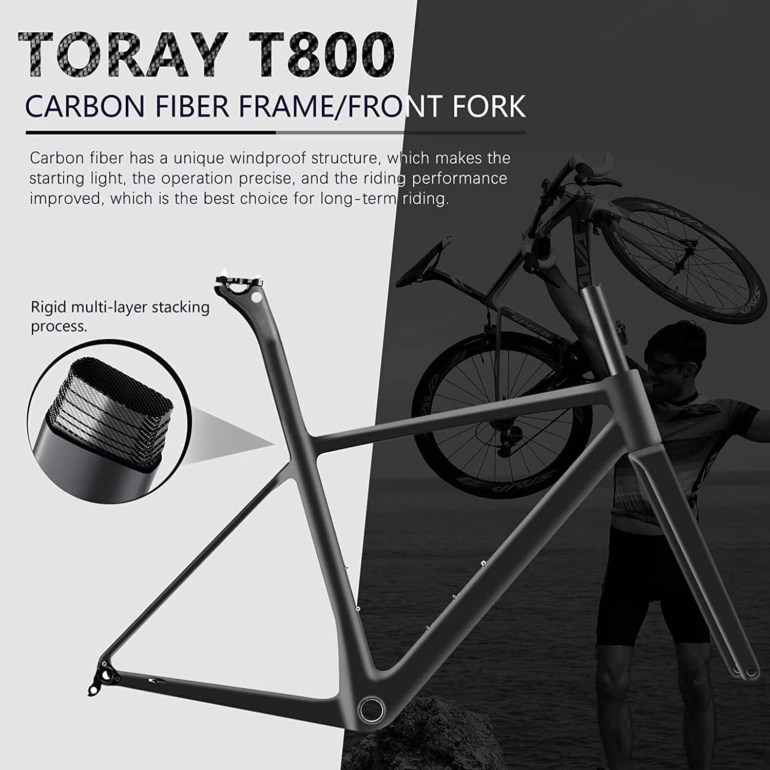 SAVADECK Carbon Road Bike 700C Carbon Frame Racing Bicycle with Shimano Ultegra 8000 22 Speed GroupSet, 25C Tire for Men/Women.(Black 47cm)