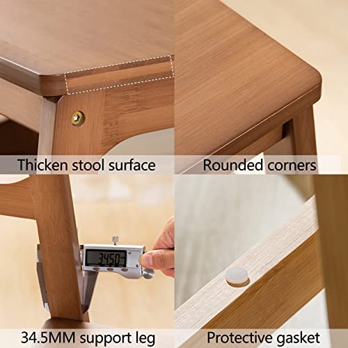2-Step Ladder Stool, Dual Purpose Folding Solid Wood Step Stool, Portable Non-Slip Display Stand for Balcony Coffee Shop, Save Space