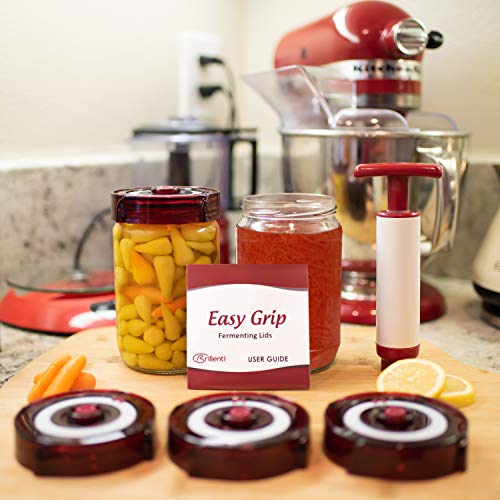 Mason Jar Fermentation Kit - Food Grade Fermenting Lids for Wide Mouth Mason Jars, includes Easy Grip Fermenter Lids 4-Pack, Weights and Pump