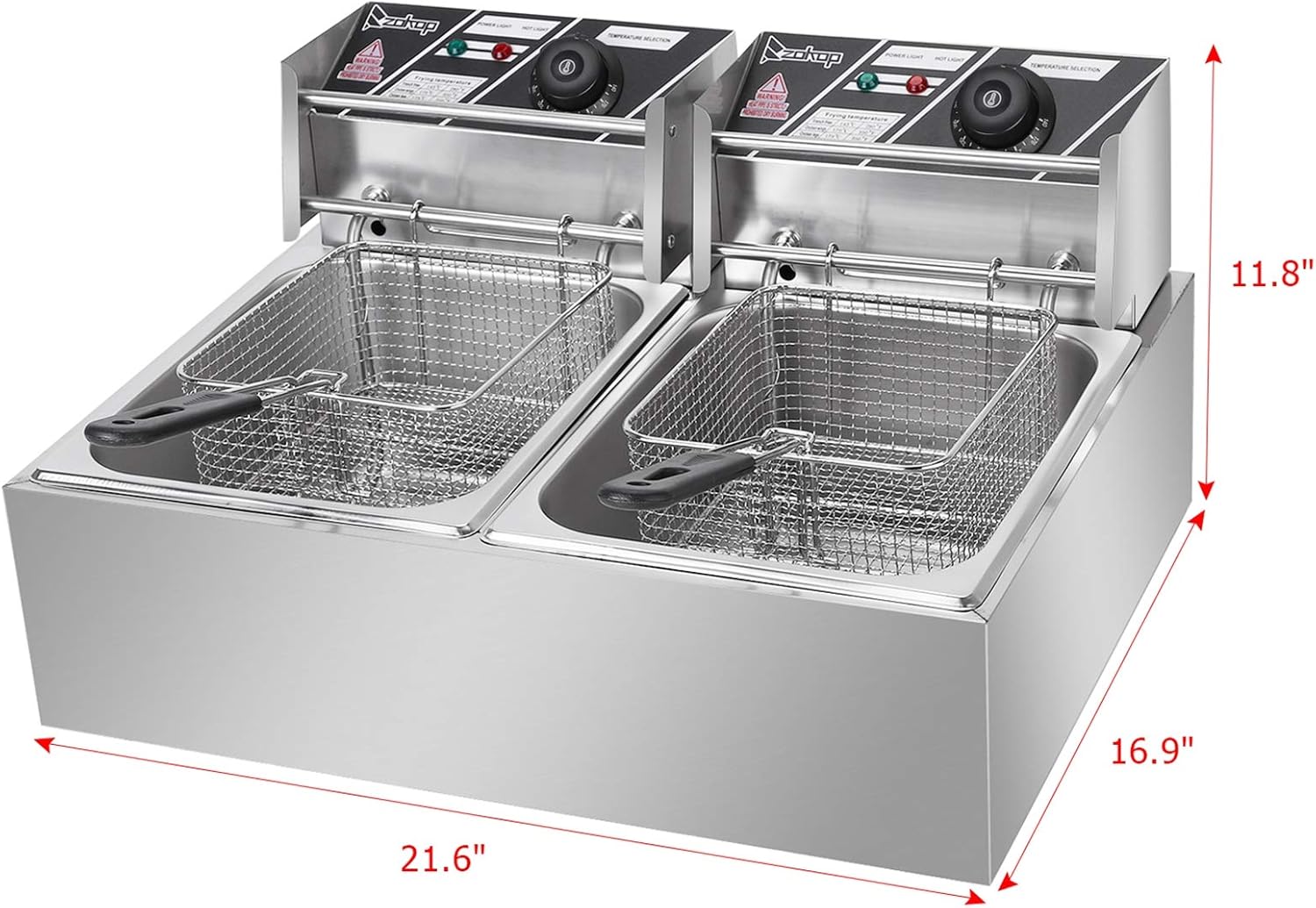 Commercial Deep Fryer,Heavy Duty Stainless Steel Dual Tank with 2 Baskets Electric Countertop Fryer for Restaurant and Home Use