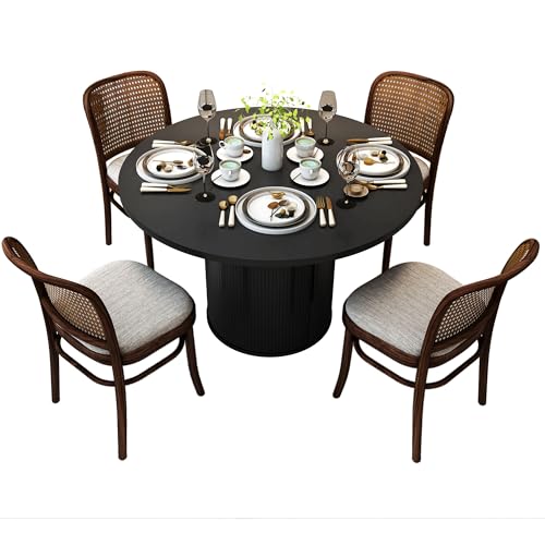 47 inch Round Dining Table for 4, Kitchen Table Dinner Table with 2-Layer Storage Shelf and Wood Slide Door for Home Dining Room Living Room (Walnut)