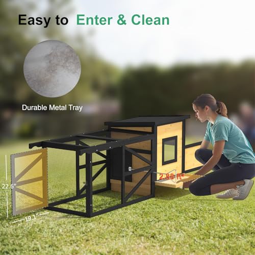 80'' Chicken Coop with Nesting Box, Outdoor Duck Coop, Chicken House for Outside, Wooden Chicken Coops with Run & Waterproof Asphalt Roof