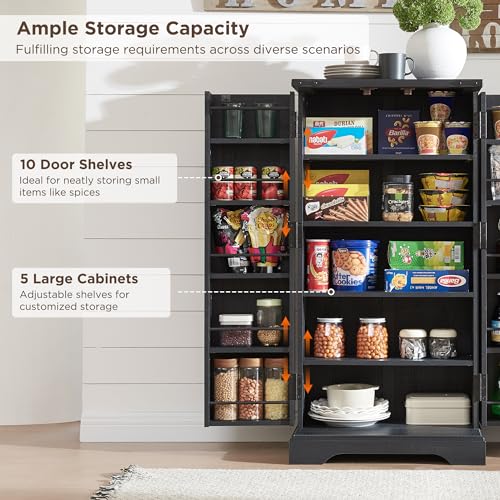 72" Tall Kitchen Pantry, Farmhouse Storage Cabinet with Barn Doors, Organizer, Drawer and Adjustable Shelves, Rustic Wood Cupboard for Kitchen