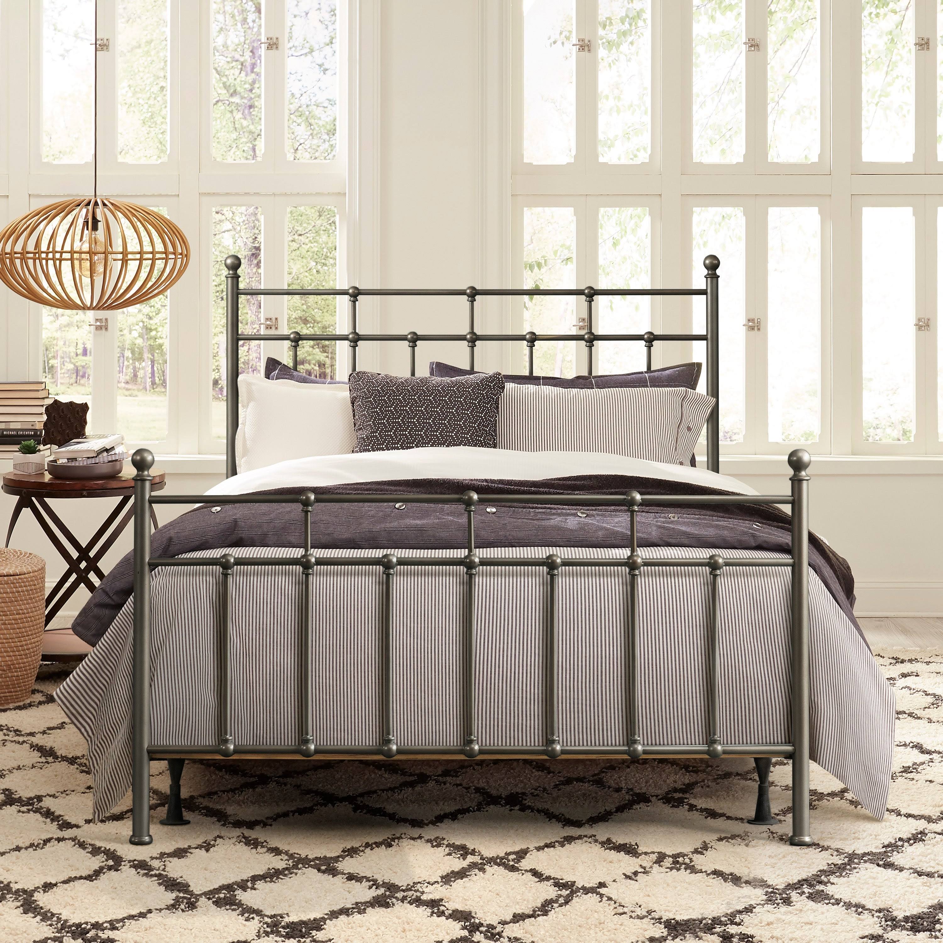 Queen Providence Metal Bed with Spindle and Casting Design Aged Pewter - Hillsdale Furniture