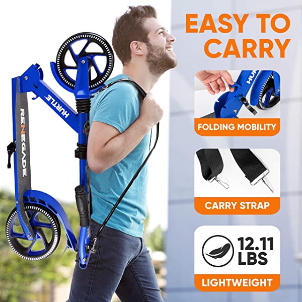 Hurtle Scooter &ndash; Scooter for Teenager &ndash; Kick Scooter &ndash; 2 Wheel Scooter with Adjustable T-Bar Handlebar &ndash