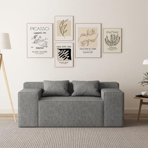 Modern Loveseat, Sofa Couch in a Box, No Assembly Needed, with 2 Pillows, Cat-Scratch Resistant Linen,Small Sofa for for Small Space, Living Room