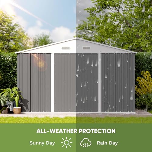 Patiowell 5x3 FT Outdoor Storage Shed, Tool Shed with Sloping Roof and Lockable Door, Metal Shed for Backyard Garden Patio Lawn, Brown