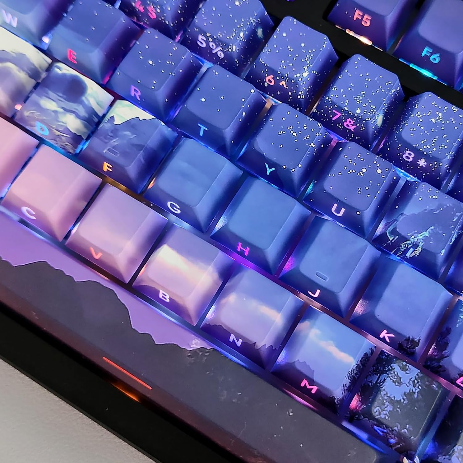 JSJT PBT Keycaps-Side Printed Keycap Set Double Shot Shine Through Custom Keycaps Cherry Profile Gradient Purple