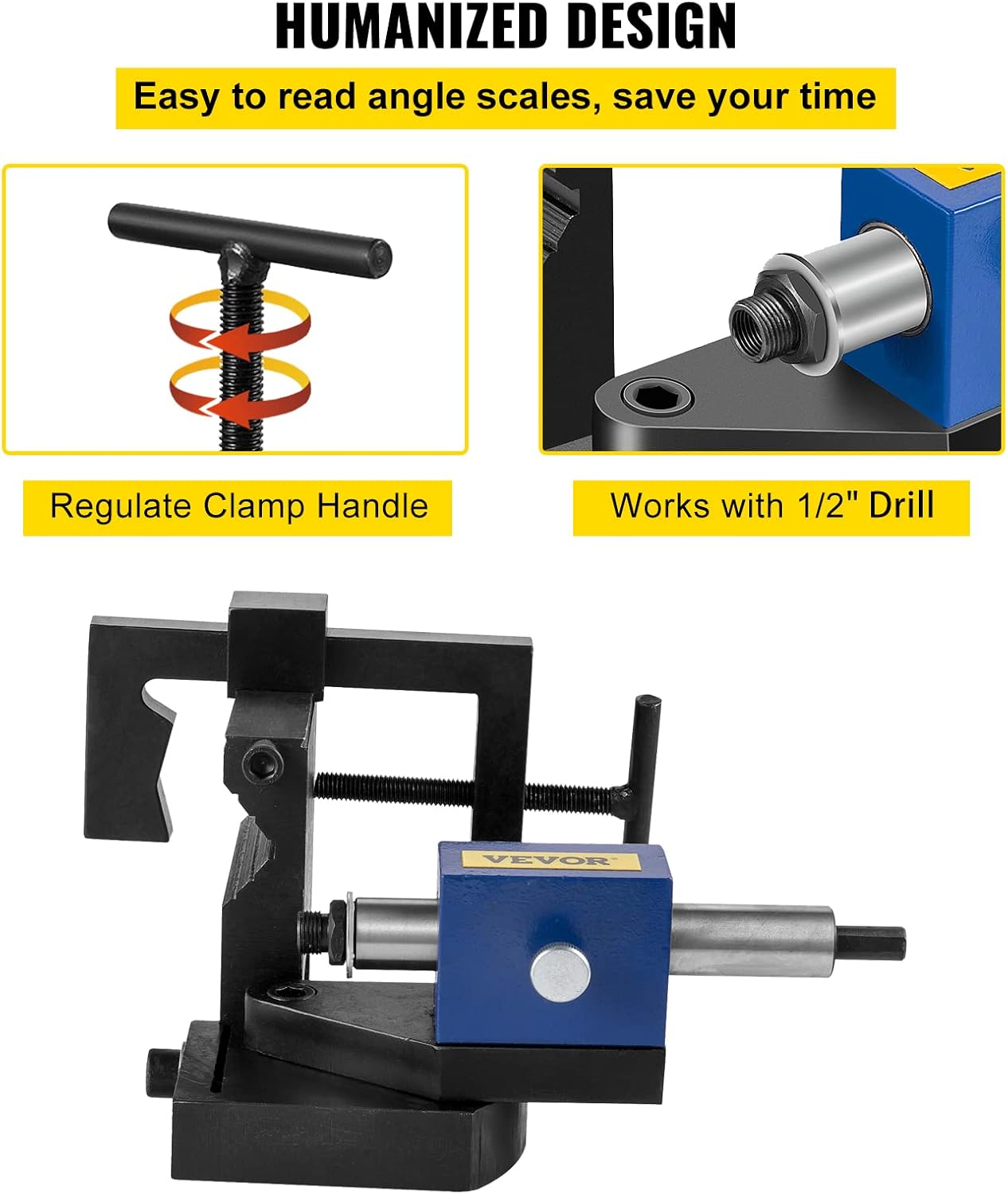 VEVOR Pipe Notcher Punch and Press Tool for 0-50 Degree Tube Notcher Tool Notches 3/4"-3" Round Tubing Bore Hole Pipe Knotcher Aluminium Frame Tubing