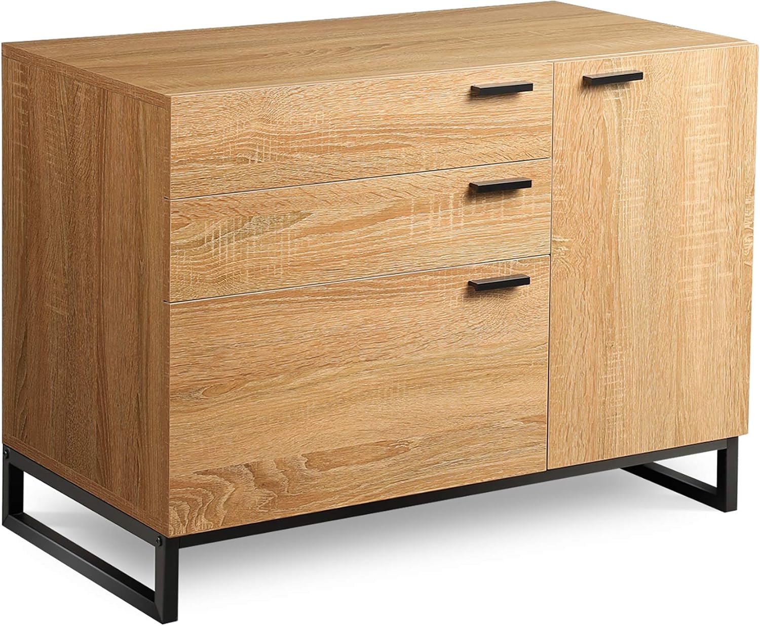 WLIVE 3 Drawer Dresser, Wide Chest of Drawers with 1 Side Door, Wood Storage Cabinet with Sturdy Metal Frame for Bedroom & Living Room, Gray Oak