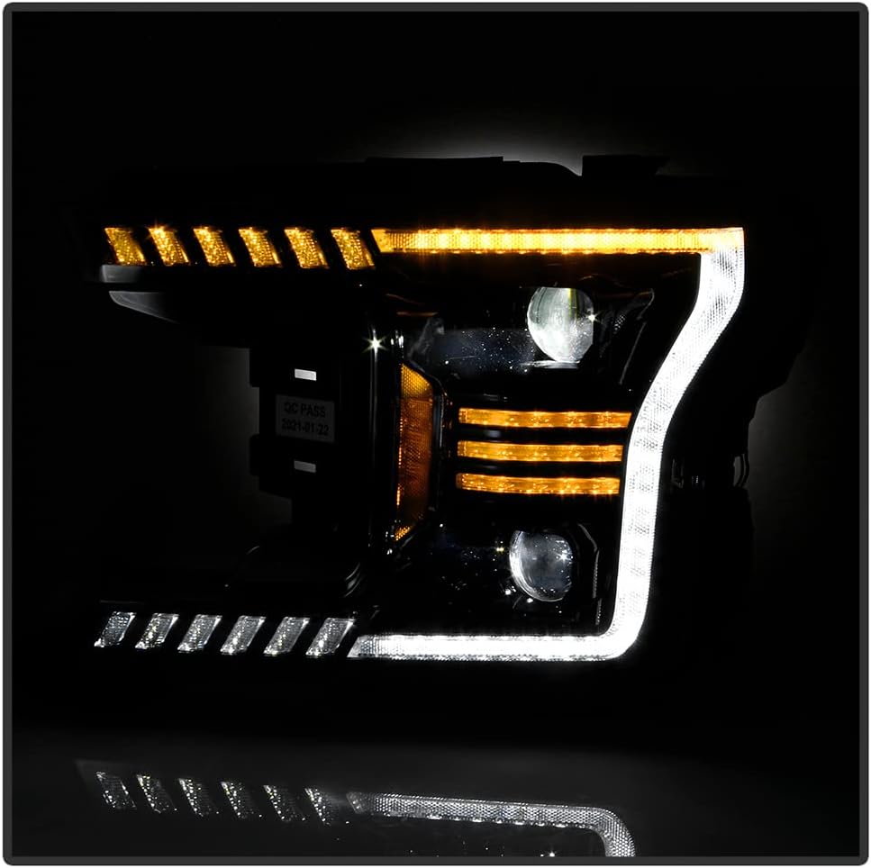ACANII - For 2018-2020 Ford F150 Black LED Tube w/Sequential Signal LED Projector Headlights Headlights Set Left+Right