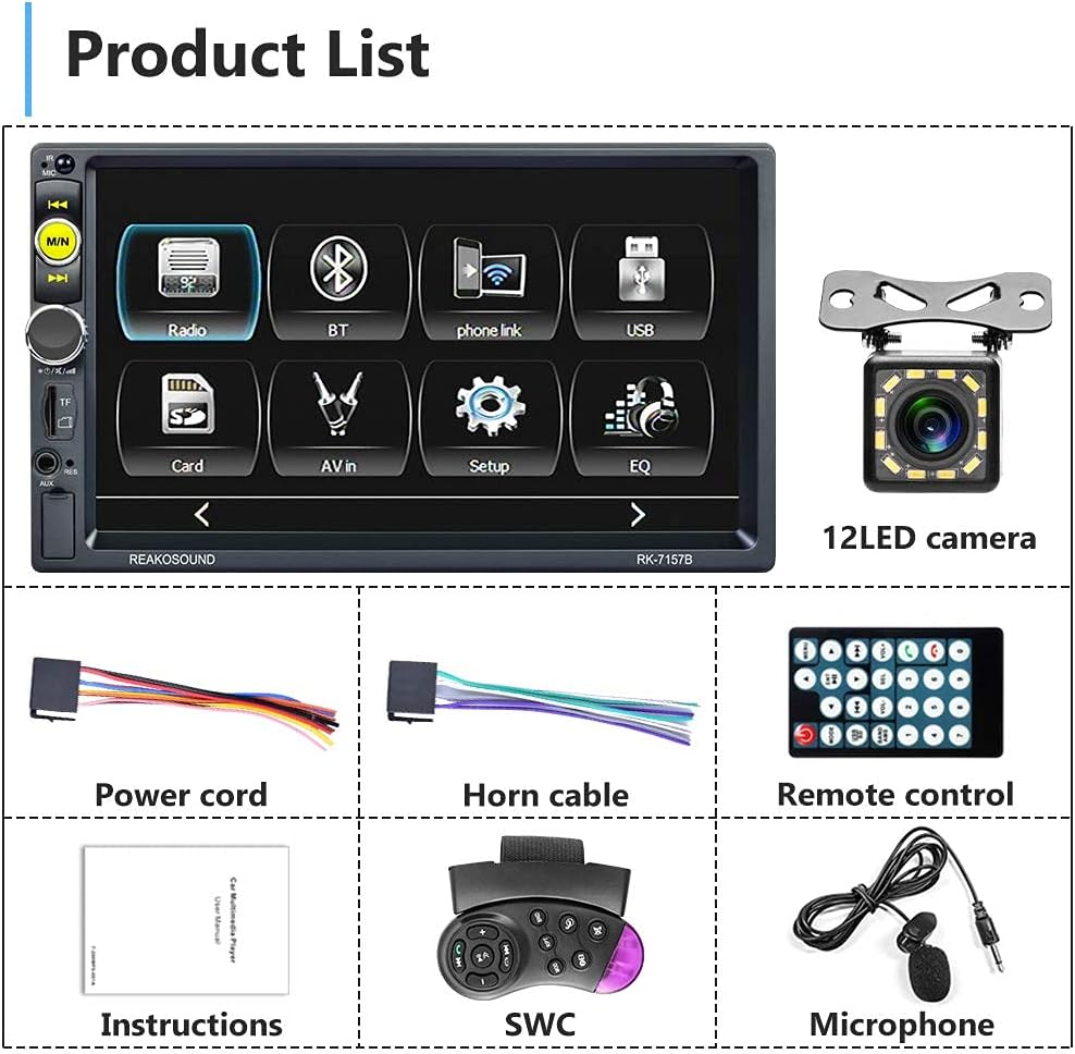 Double Din Car Stereo Radio with Carplay and Android Auto, AMprime 7'' Touch Screen Universal Car Multimedia Player with Bluetooth, FM Radio