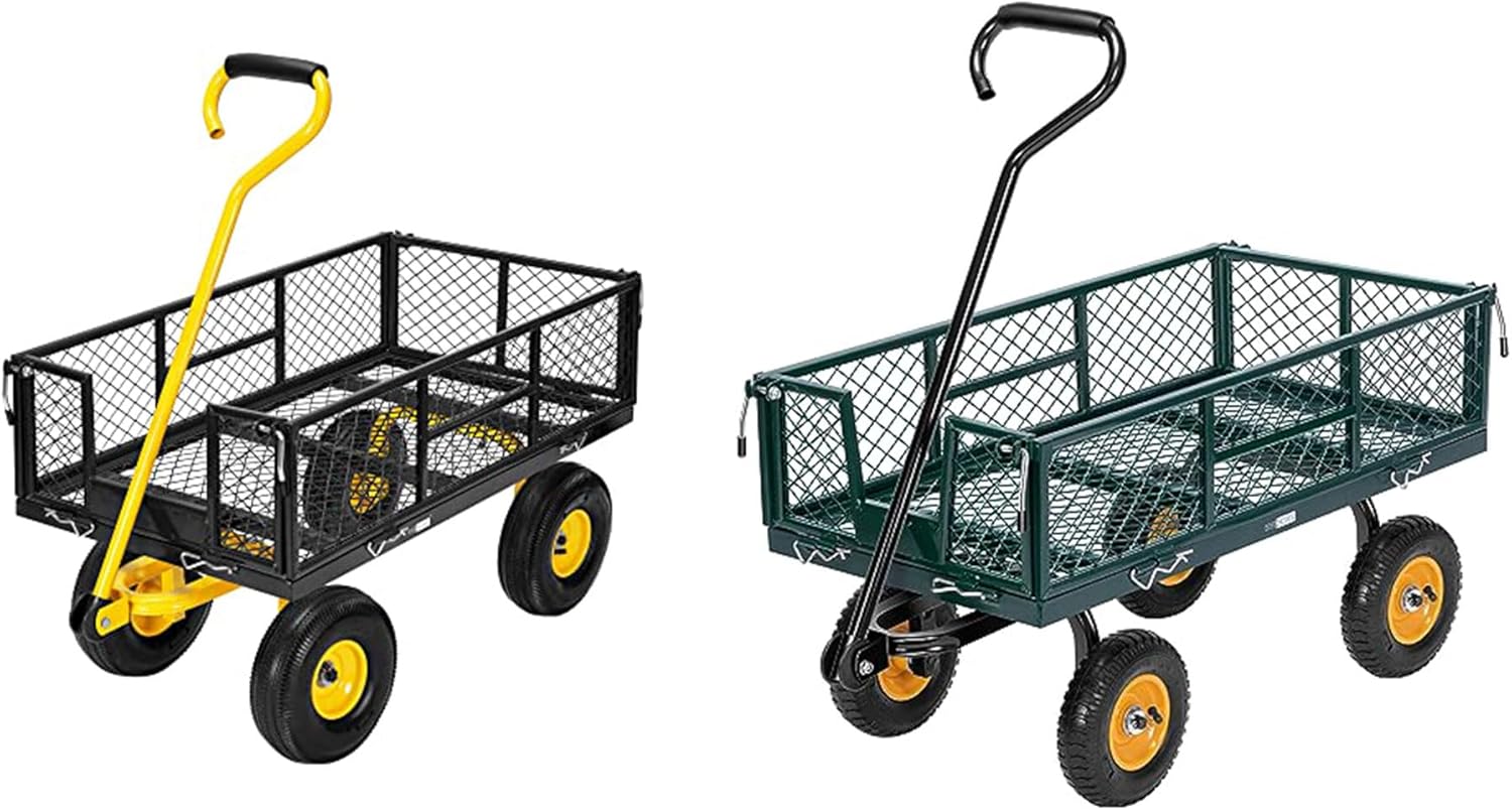 VIVOHOME Heavy Duty 880 Lbs Capacity Mesh Steel Garden Cart with Removable Sides and 4.10/3.50-4 inch Wheels (Black) and Heavy Duty 550 Lbs Capacity