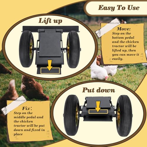 TOPOWN Chicken Coop Mover with Wheel System and Lift Design, Chicken Tractor Mobility Heavy Duty and Weatherproof