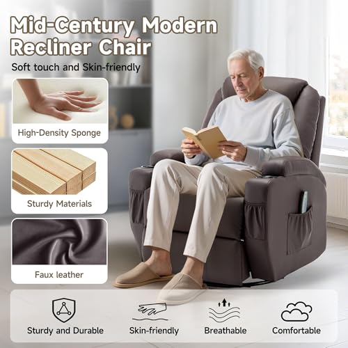 Recliner Chair, Rocking Chair with Massage and Heat, 360° Swivel Recliner Chairs for Adults